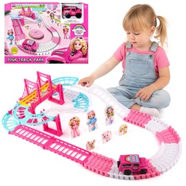 NIERBO Pista de Carreras para Niñas, Juego de Coches Eléctricos de Princesa, Regalo de Cumpleaños para Niños Mayores de 3 Años (Rosa)