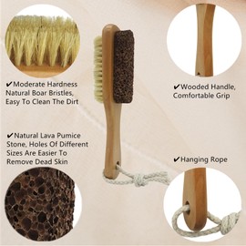 YIOYOODA Natural Lava Pumice Stone for Feet with Brush, Callus Remover Foot Scrubber Exfoliator Pedicure Tools for Hard Dead Skin, Softer & Smoother Feet, Double Sided Boar Bristles Wooden Handle