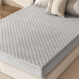 Giantex Mattress Topper Cover, Soft Velvet Mattress Protector with Deep Pockets, Elastic Sides & Anti-Slip Bottom, Thin Sponge Padding, Breathable Mattress Pad Cover, Grey (Queen)