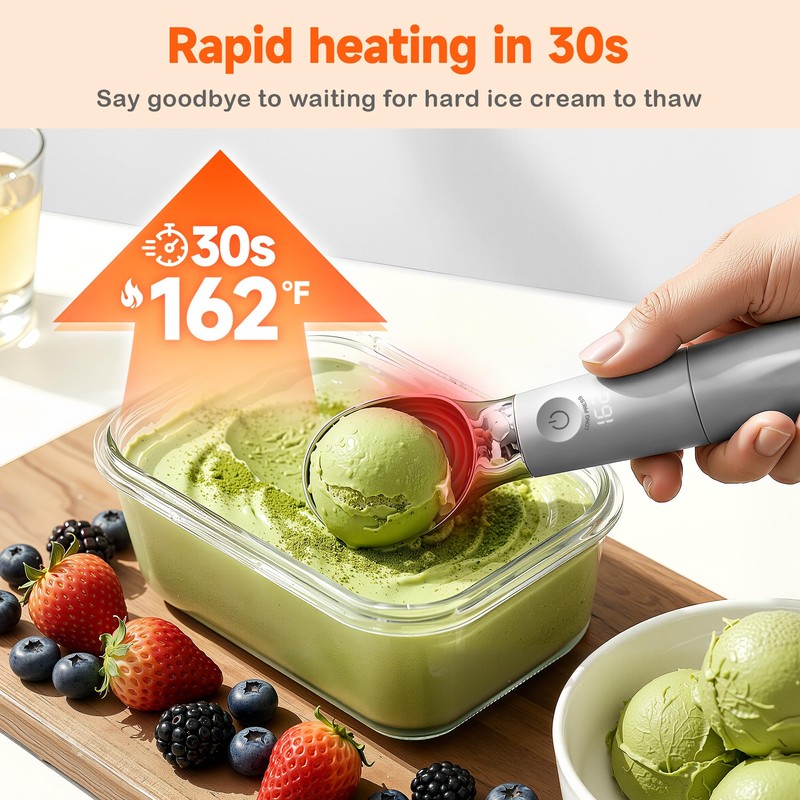 Heated Ice Cream Scoop, Rechargeable Removable Battery, 30s Heat to