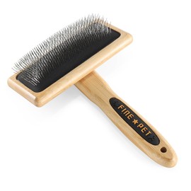 Vimfashi Dog Brush Wooden Pet Slicker Brush for Shedding Medium or Long Haired Dogs and Cats Grooming Brush with Soft Stainless Steel Pins for Large Dogs to Remove Loose Hair Tangles and Knots L
