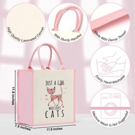 HODREU Cute Cat Gifts for Women Canvas Tote Bag Cat Lover Gifts Grocery Bags for Daughter Coworker Sister Bestie Mom Friend Animal Lovers Christmas Birthday Reusable Beach Bag Shopping Bags