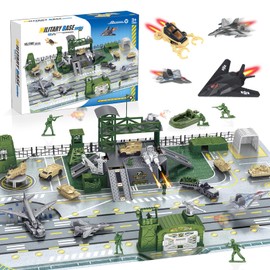 CORPER TOYS - Juego de base militar con tanque del ejército, avión, avión de combate, mini cifras de acción para hombres del ejército, mapa de juego con accesorios de vehículos, juguetes del ejército