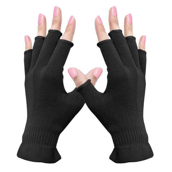 MIG4U Fingerless Moisturizing Gloves, Half Finger Touchscreen Beauty Glove for Eczema, SPA, Dry Hands, Skin Treatment, Summer Sun UV Protection (L/XL, Black-1 Pair)