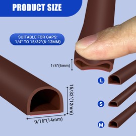 Weather Stripping Door Seal Self Adhesive Weather Strip Silicone D Shaped Door Seal Strip for Door Frame/Window Seal, 20Ft, Brown (9/16" W × 15/32" T)