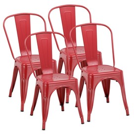 COMHOMA Metal Dining Chair Industrial Modern Iron Stackable Bistro Chair Set of 4, Black dining  chair versatile  seating - COLOR: RED
