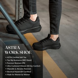 Xena Workwear Astra Composite Toe Women's Athletic Work Shoes, Slip & Puncture Resistant, ASTM F2413-24 Certified, Electrical Hazard EH Rated, Perforated Action Leather, Black Silver, 8