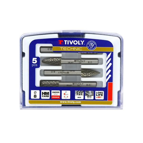 TIVOLY - Set of 5 burrs Ø8 mm for metals