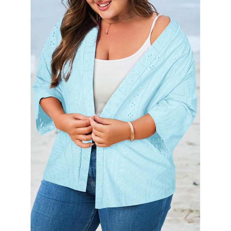 Eytino Women Plus Size Summer Cardigan Half Sleeve Knitted Jacquard