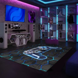 Gaming Chair Mat for Hardwood Floor,48"x36" Gaming Rug for Gaming Room, Under Desk Non Slip Gamer Rug for Tile Floor,Low-Pile Game Room Rug,Rubber Backing Large Gaming Chair Floor Mat,Game Console