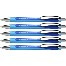Schneider 132503 Slider Rave XB Ballpoint Pen (Stroke width: XB = extra wide, indelible refill, made in Germany), pack of 5, ink colour: blue