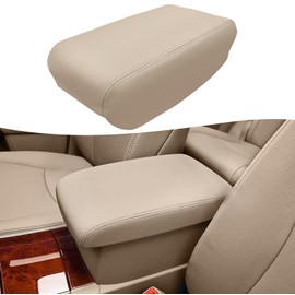 Center Console Armrest Cover Replacement for Toyota Highlander 2008 2009 2010 2011 2012 2013, Customized Arm Rest Lid Skin Upholstery, Vinyl Leather, Tan (Leather Part Only)