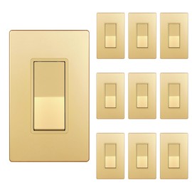 ENERLITES Elite Series Decorator Rocker Light Switch, 15A 120V/277V, Single Pole, Grounding Screw, Residential Grade, UL Listed, Wall Plates Included, 91150-GDWP-10PCS, Gold (10 Pack)