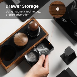 MHW-3BOMBER Espresso Tamping Station, 4 in 1 Walnut Espresso Organizer Box with Magnetic Drawer for Storage 51mm, 54mm, 58mm Espresso Tamper, Distributor, Portafilter and Espresso Accessories, CH5529