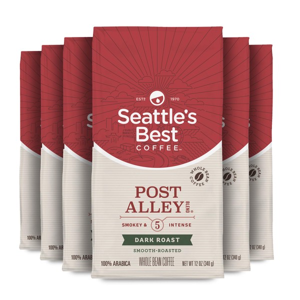 Seattle's Best Coffee Post Alley Blend Dark Roast Whole Bean Coffee | 12 Ounce Bags (Pack of 6)