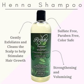 Reshma Beauty Shampoo Infused with Henna Oil, ProVitamin B5, and Brahmi |Strengthening & Volumizing Shampoo for All Hair Types | Sulfate Free, Paraben Free, Silicon Free| (Pack Of 1), 16 fl.oz