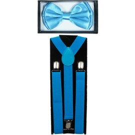 Generic LIGHT BLUE SUSPENDERS and BOW TIE COMBO SET Unisex Adjustable Suspender Bowtie
