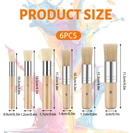 6Pcs Wooden Stencil Brushes Set Beige Stencil Brush Art Painting DIY Oil Crafts Projects Painting Brushes Comfortable Anti Slip Versatile Stipple Brush Natural Bristle Paint Brush 4 Sizes