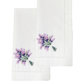Hand Embroidered Dinner Napkins – Set of 2 (20” x 20”) – Italian Cotton with Hemstitch Trim, Lavender