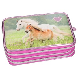 Depesche 10532 Pencil Case 3 Compartments Horses Dreams Pink Multi-Coloured, multicoloured, Casual