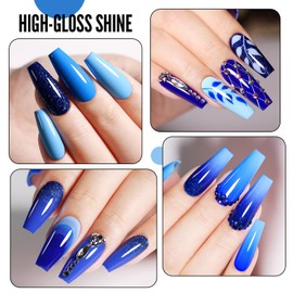 YOKE FELLOW Blue Nail Polish Set, 6 Colors Baby Blue Glitter Nail Polish Soak Off UV LED Gel Nail Polish Nail Art Starter Manicure Salon DIY at Home 0.33 OZ