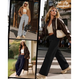 Riyiper 3 Pack Women Wide Leg Sweatpants Drawstring Straight Pants Elastic Waist Joggers Open Bottom Sweatpants with Pockets(Navy Blue, Light Grey, Black,M)