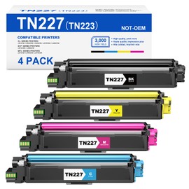 TN227 High Yield Toner Cartridge 4 Pack Compatible for Brother TN-227 TN227 TN-223BK C M Y Toner Cartridge for MFC-L3750CDW MFC-L3770CDW HL-L3290CDW HL-L3210CW HL-L3230CDW Printer (TN227BK/C/M/Y 4P)