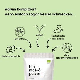 Bio MCT-Öl-Pulver Kokos vegan, laktosefrei, Keto, Bulletproof, C8/C10 MCT, geschmacksneutral - 400g
