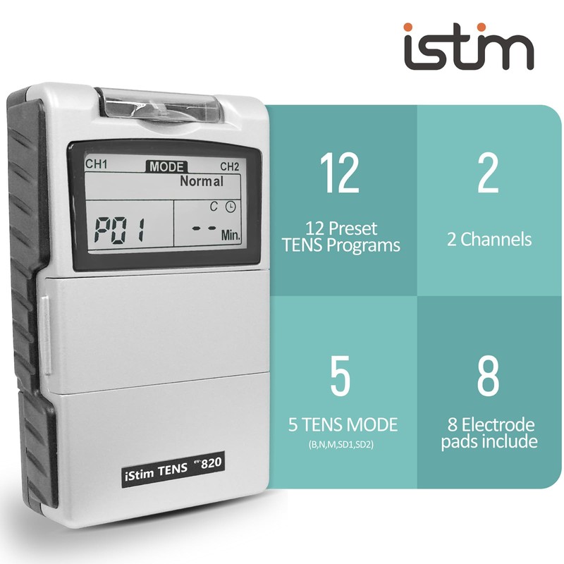 iStim Tens Unit Stimulator Machine - EV820 with 8 Electrodes