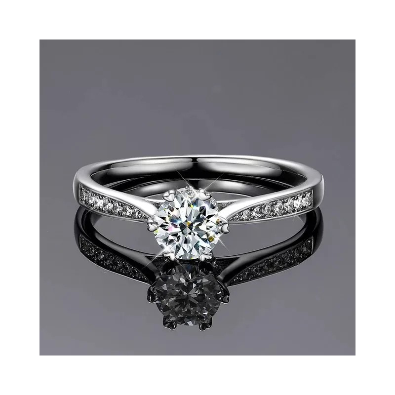 Dtup Anillo Solitario De Compromiso Plata Fina S925 Diamante Ct