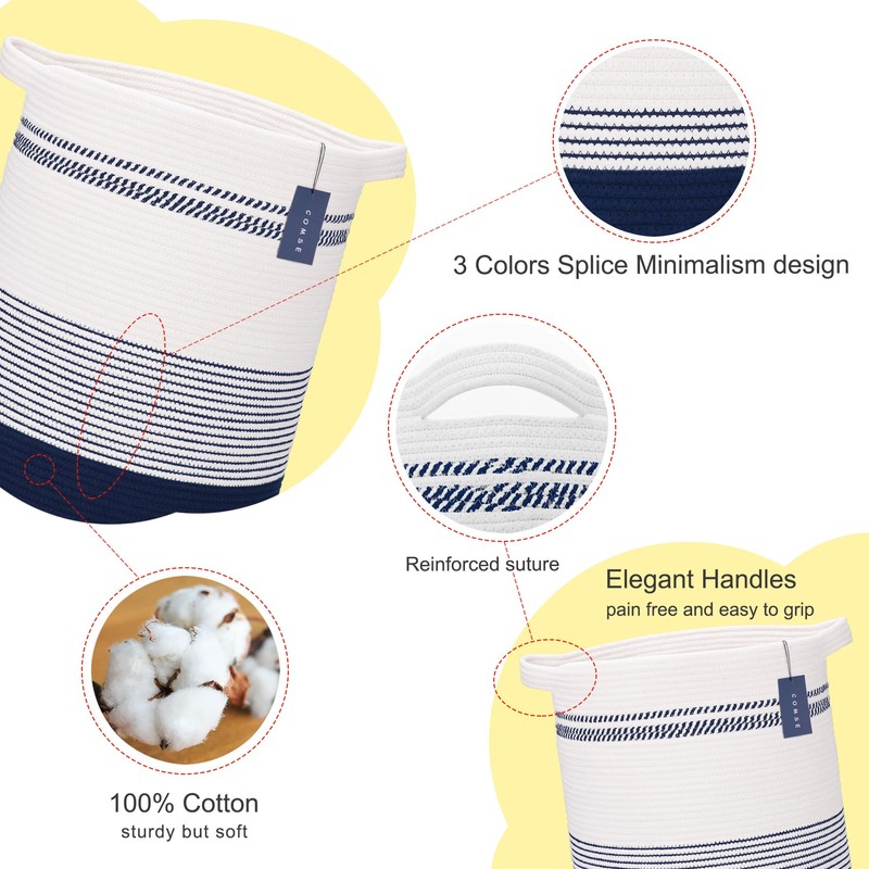 COMSE Extra Large Blanket Basket, Tall Laundry Basket, Nursery Hamper,