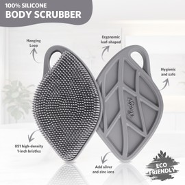 Sndyi Sndyi Silicone Body Scrubber, Gentle Exfoliating Body Scrubber for Sensitive Skin, Leaf Shaped Shower Scrubber for Body with Lathering Bristles, Silicone Loofah Body Brush for Showering, Gray