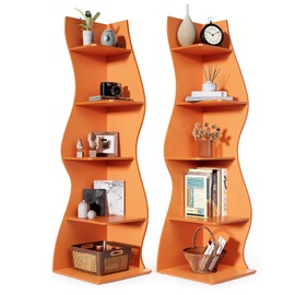 LITTLE TREE Small Corner Shelf, Modern 5-Tier Wall Corner Bookshelf, Stylish Bookcase Storage Rack for Small Space, Living Room, Bedroom, Orange, 2 Pack