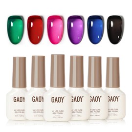 GAOY GAOY Jelly Red Black Gel Nail Polish Set, 6 Transparent Colors Green Blue Pink, UV Light Cure Gel Polish Kit for Nail Art DIY at Home