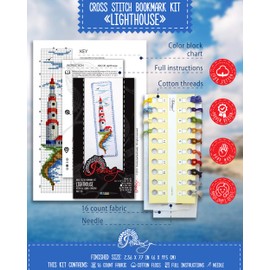 Povitrulya Counted Cross Stitch Kit - DIY Kits for Adults or Kids - Funny Embroidery Bookmark - Easy to Use - Craft Collection - Lighthouse