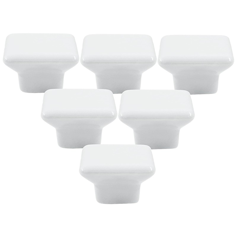 Bivethoi 6pcs Square Ceramic Knobs, 32mm White Cabinets Knobs Pull