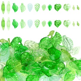 BOHUIZ Pack of 120 Clear Leaf Pendants, Green Beads for Threading Beads Pendants for Bracelets, Necklaces, Earrings, Jewellery Making