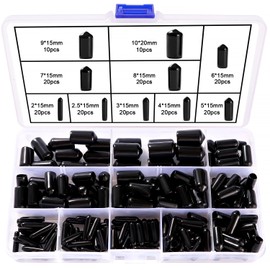 YIXISI 180 Pieces 10 Sizes 2-10 mm Rubber End Caps Assortment Set, Screw Thread Protection, Round Tube, Rubber End Caps, Round Flexible End Caps Made of Vinyl, for Screws, Pipes, Cables, Black