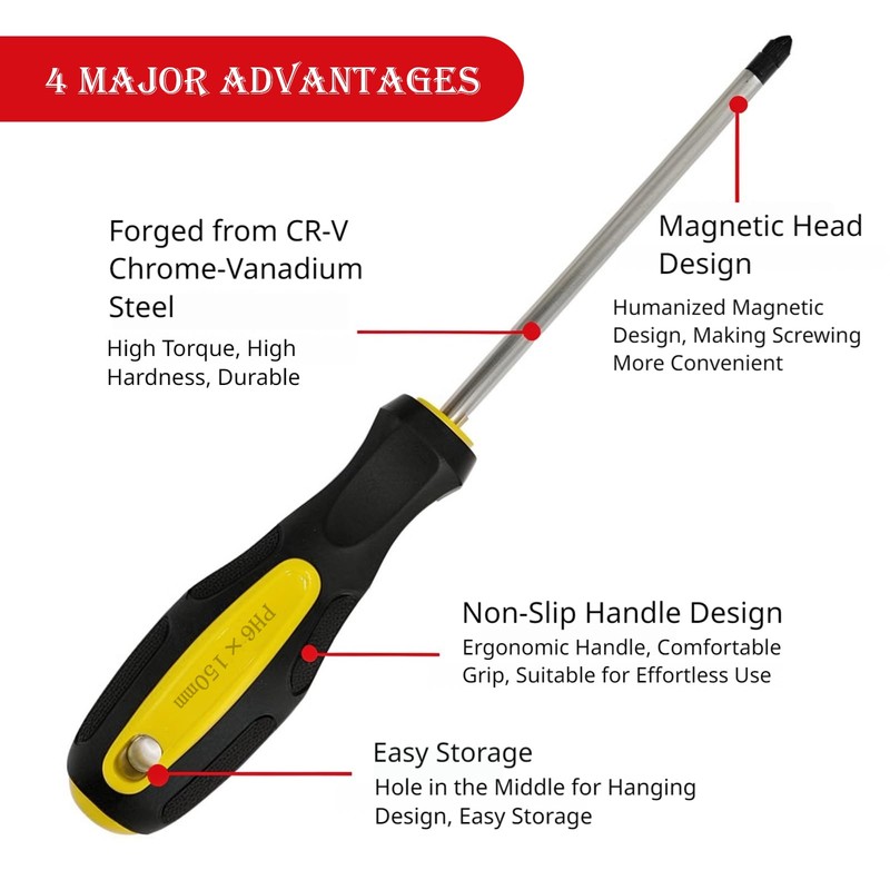 Phillips Screwdriver Long, Magnetic Screwdriver, Phillips Screwdriver, Chrome Vanadium Steel
