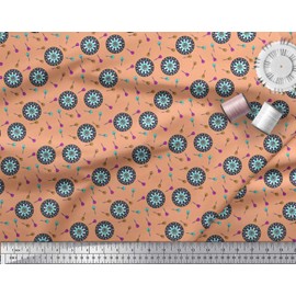 Soimoi Orange Viscose Chiffon Fabric Dart Board Sports Print Sewing Fabric BTY 42 Inch Wide