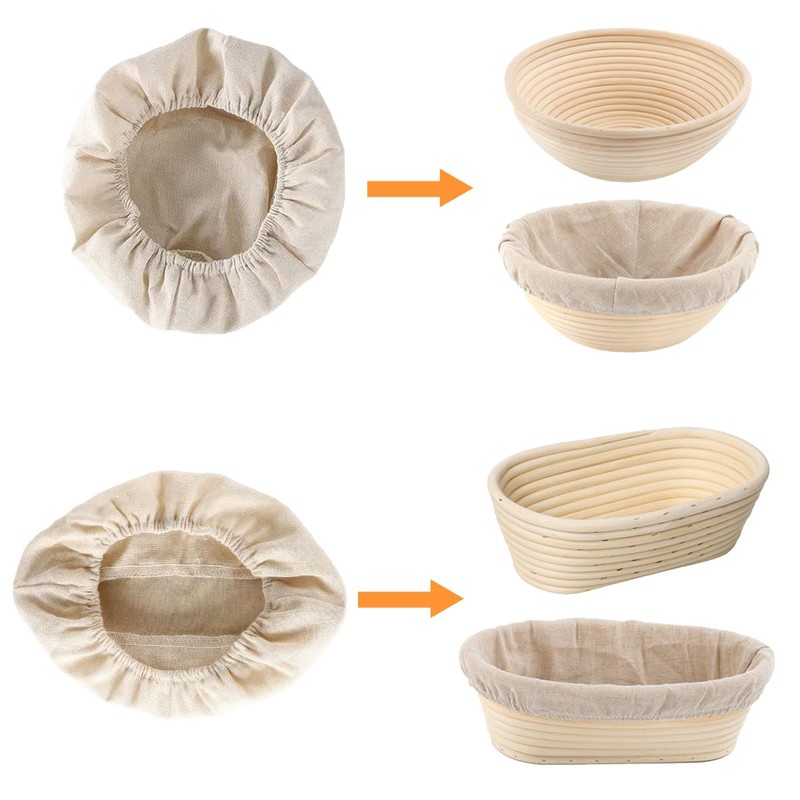 Set of 4 Proofing Baskets for Bread, 25 cm Linen