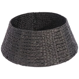 28" Christmas Tree Collar, Black Woven Christmas Tree Base Collar with Detachable Ribbon for Artificial Tree, Rustic Xmas Tree Collar for Home Farmhouse, Christmas Decorations Tree Skirt Collar