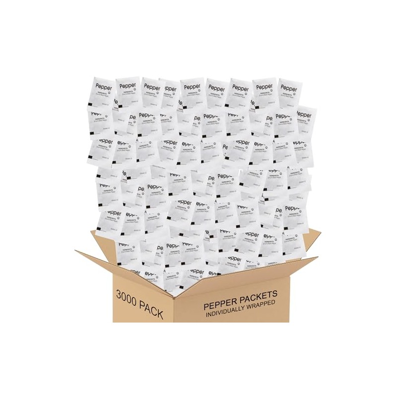 Pepper Packets, Ground Black Pepper 3000 Bulk Total - Individually