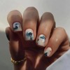 24PCS Blue Flower Stick on Nails – Short Square Shape
