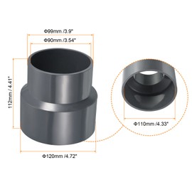 PATIKIL PVC Reducer Pipe Fitting 110x90mm, Straight Coupling Adapter Connector, Gray