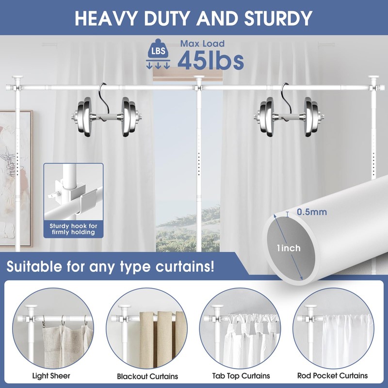 AKTOP Room Divider, No Drilling Curtain Tension Rods Wall Divider