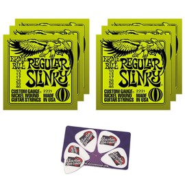 Ernie Ball 2221 Regular Slinky String Set (10-46) Electric Guitar Strings - 6 Pack with Picks