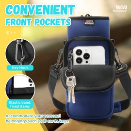 Nuovoware Water Bottle Carrier Bag, 25oz/32oz Bottle Pouch Holder, Adjustable Shoulder Hand Strap 2 Pocket Sling Neoprene Sleeve Sports Water Bottle Bag for Men Women Hiking Travelling, Dark Blue