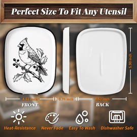 ANATTASOUL Christmas Ceramic Spoon Rest for Stove Top Cardinal Pattern 4.52"x5.9" Large Spoon Holder, Heat Resistant Utensil Holder Kitchen Counter Decor for Cooking Lover