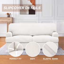 molasofa T Cushion Loveseat Slipcover with 2 Individual T Cushion Shape Seat Covers for Home Décor, 3 Pieces Stretchable, Washable, Non-Pilling, Non-Slip Love seat Covers (Loveseat,White)
